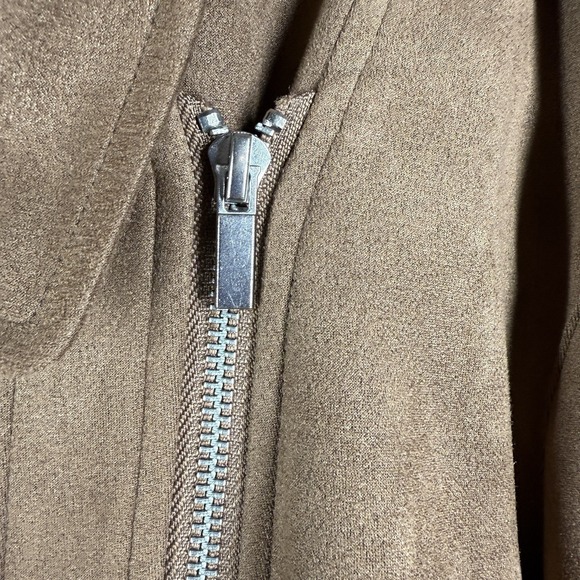 LC Lauren Conrad Moto Jacket Women 1X Brown Faux Suede Asymmetrical Zip - Picture 5 of 14